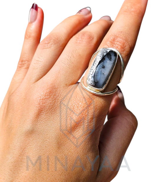 Bague Argent en Opale dendritique