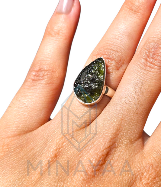 Moldavite sur Bague en Argent