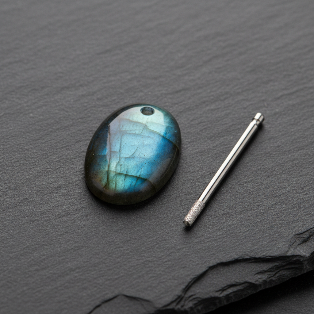 Cabochon percé avec mèche diamantée – service lapidaire Minayaa