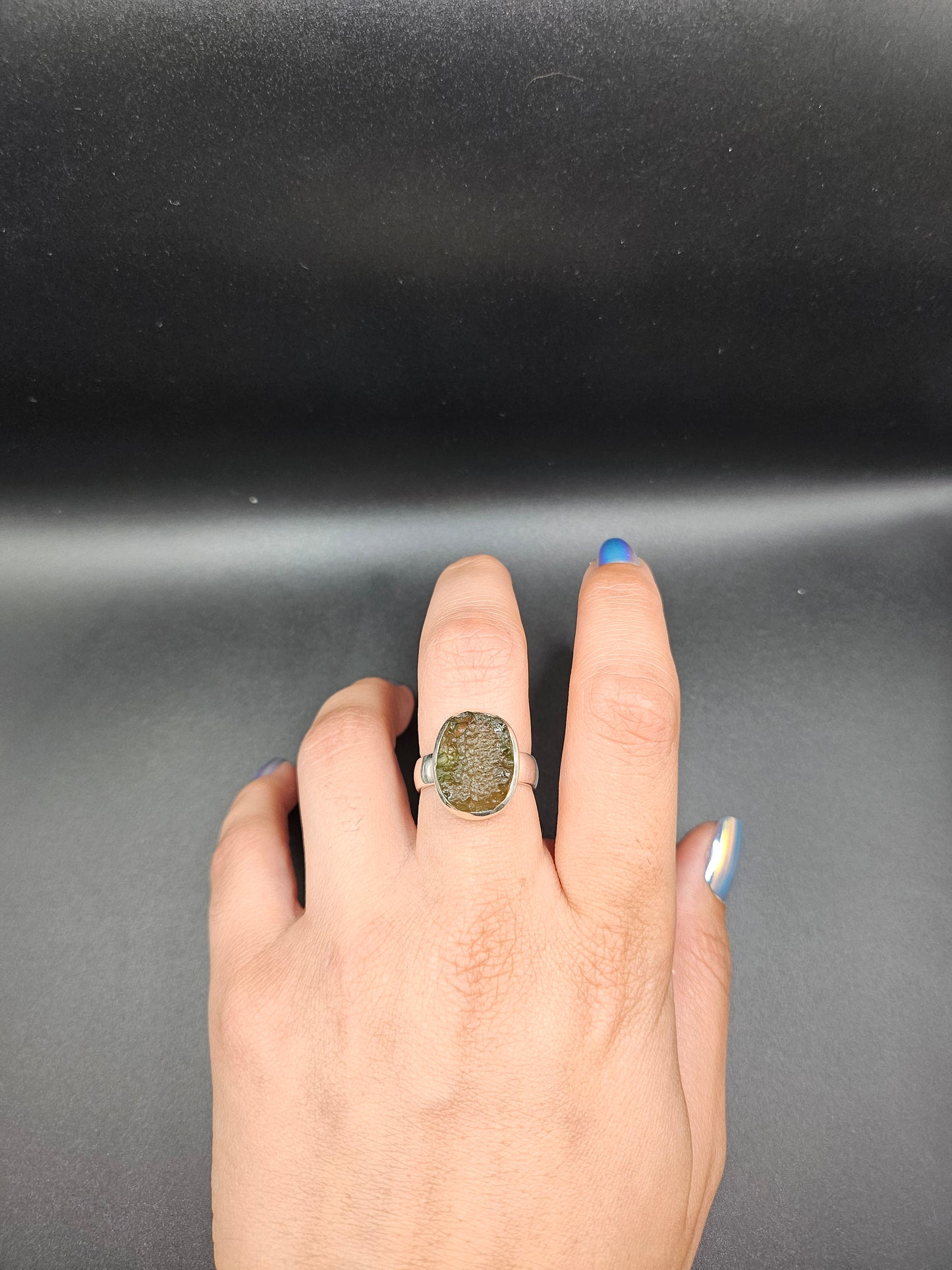 Bague Moldavite Authentique - Argent Réglable