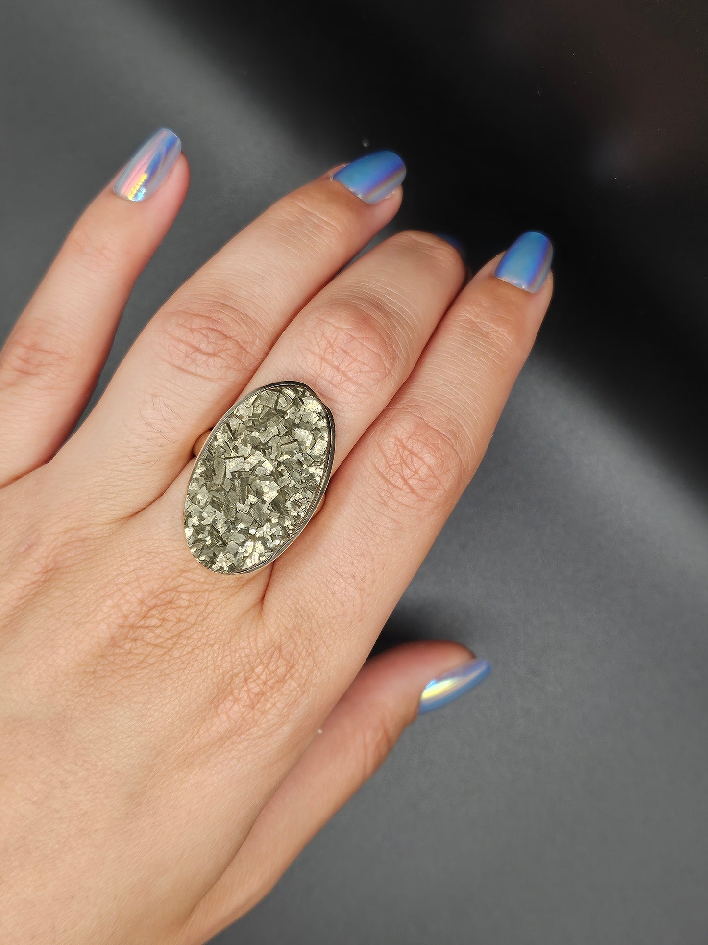 Bague en Pyrite - Argent Réglable