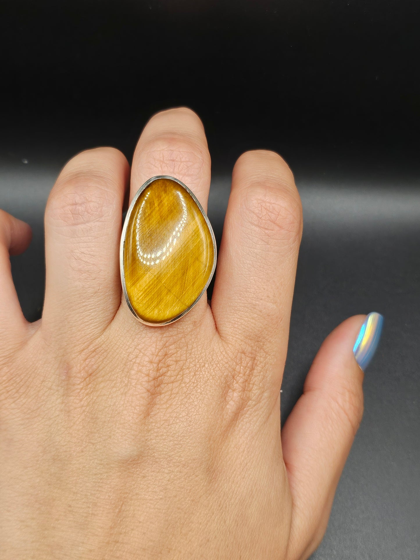 Bague Œil de Tigre - Argent Réglable