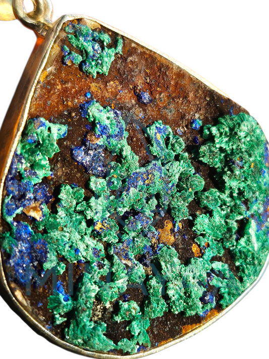 Pendentif Azurite Malachite Brute sur Argent 925