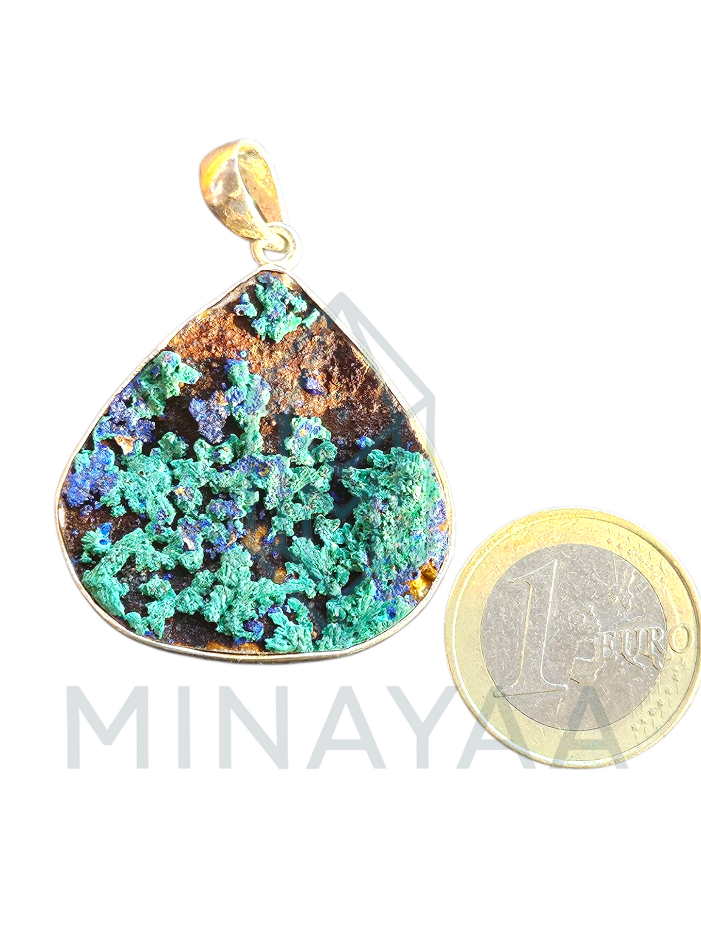 Pendentif Azurite Malachite Brute sur Argent 925