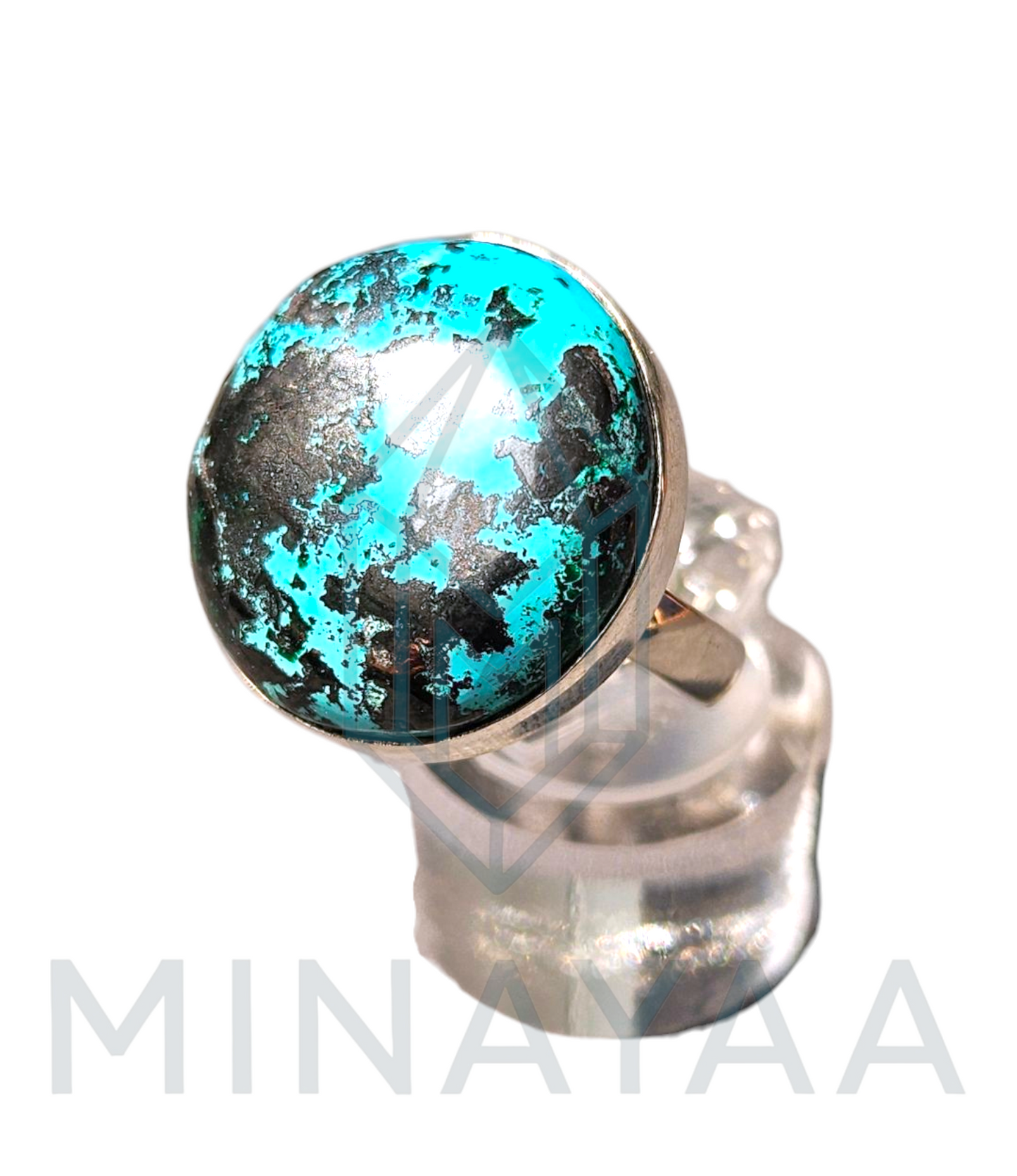 Bague Argent en Shattuckite, Chrysocolle et Malachite