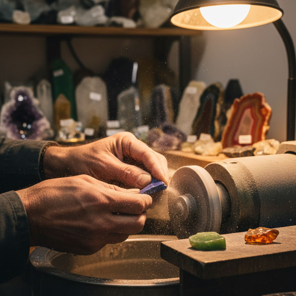 Lapidaire retravaillant un cabochon cassé