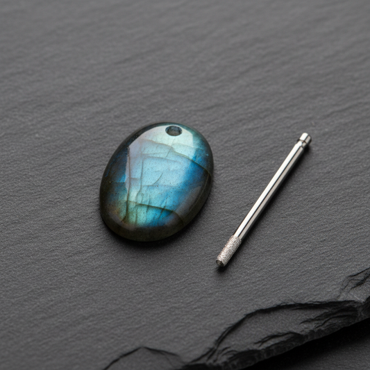 Cabochon percé avec mèche diamantée – service lapidaire Minayaa