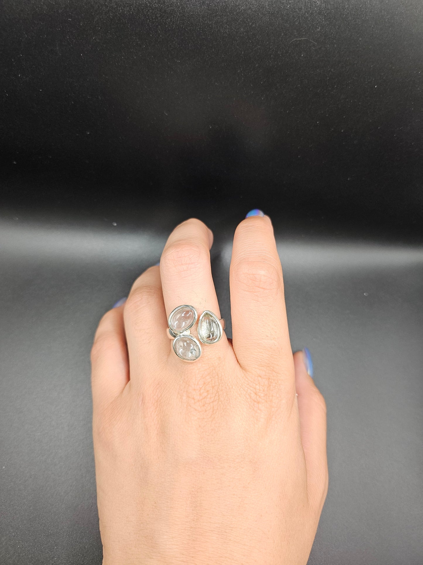 Trio de Bagues Aigue-Marine - Argent Réglable