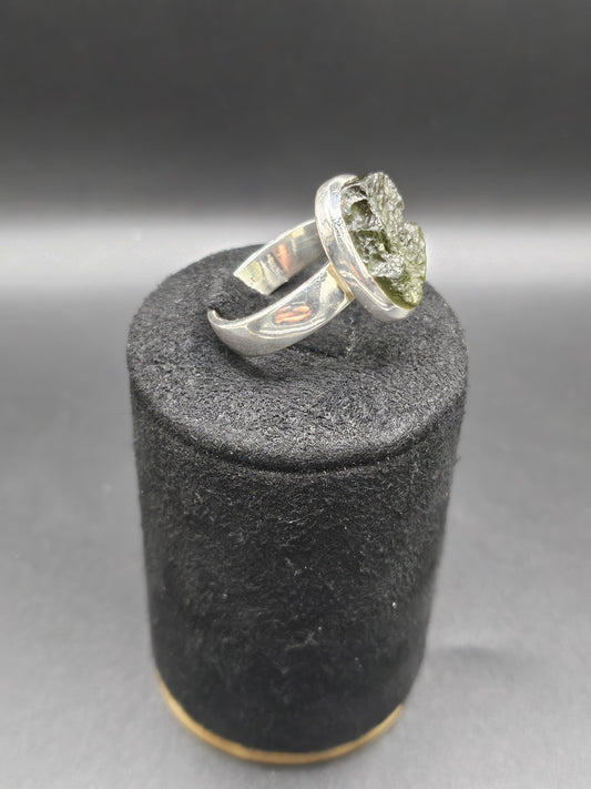 Bague Moldavite Authentique - Argent Réglable
