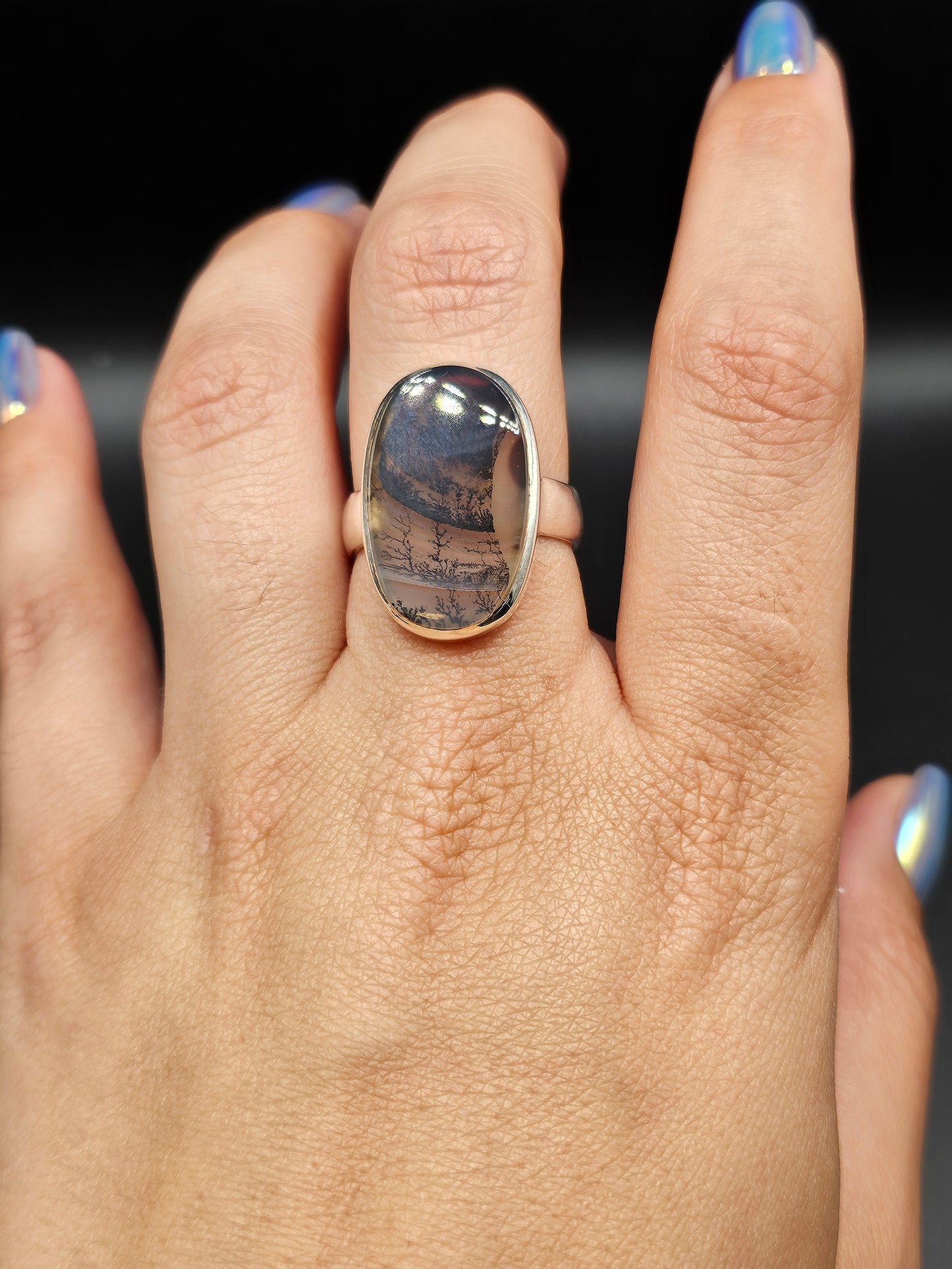 Bague Agate Dendritique - Argent Réglable