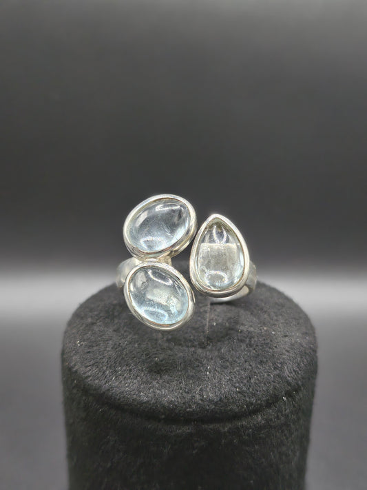 Trio de Bagues Aigue-Marine - Argent Réglable