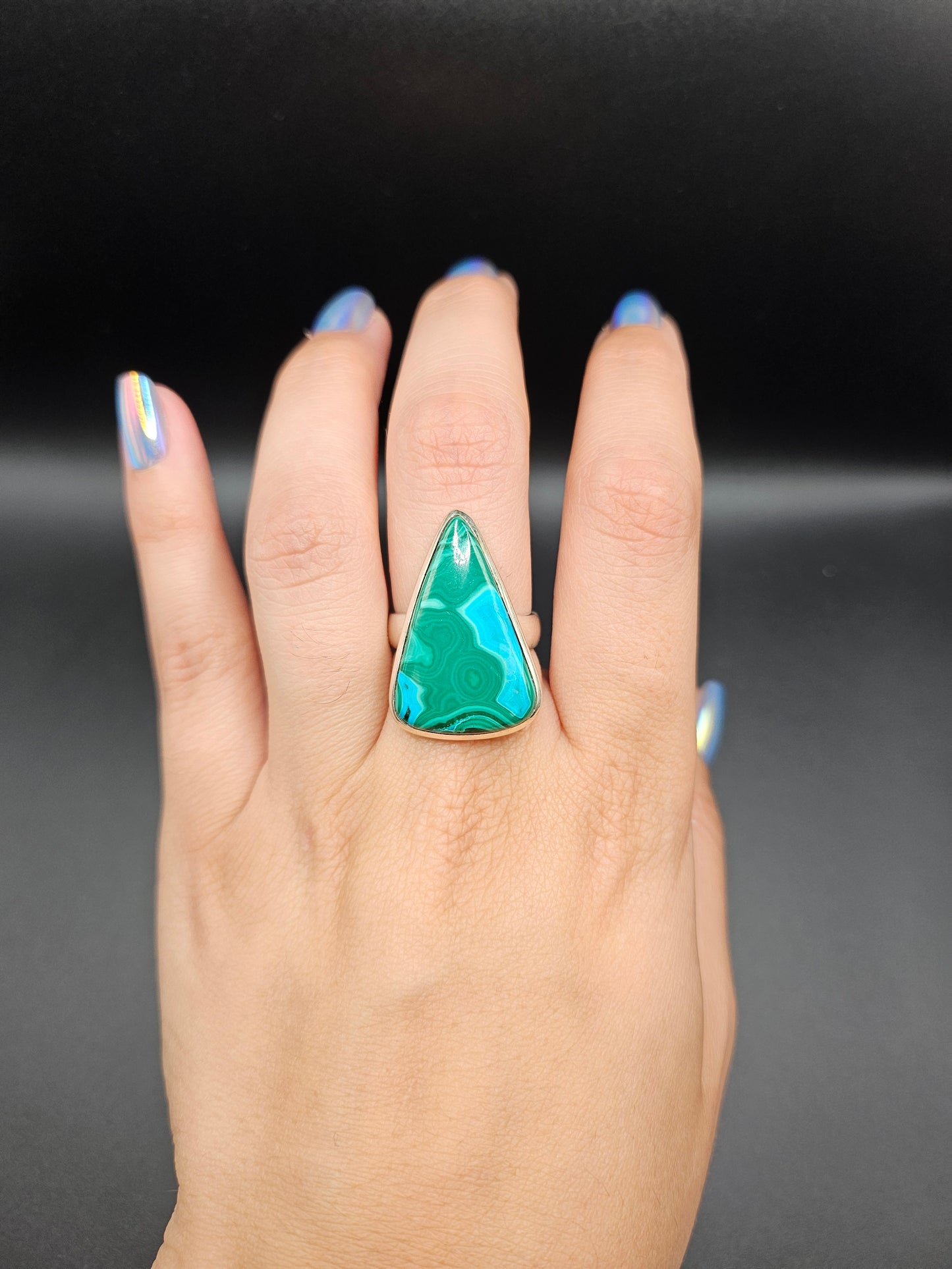 Bague Malachite Chrysocolle - Argent Réglable