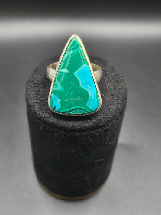 Bague Malachite Chrysocolle - Argent Réglable