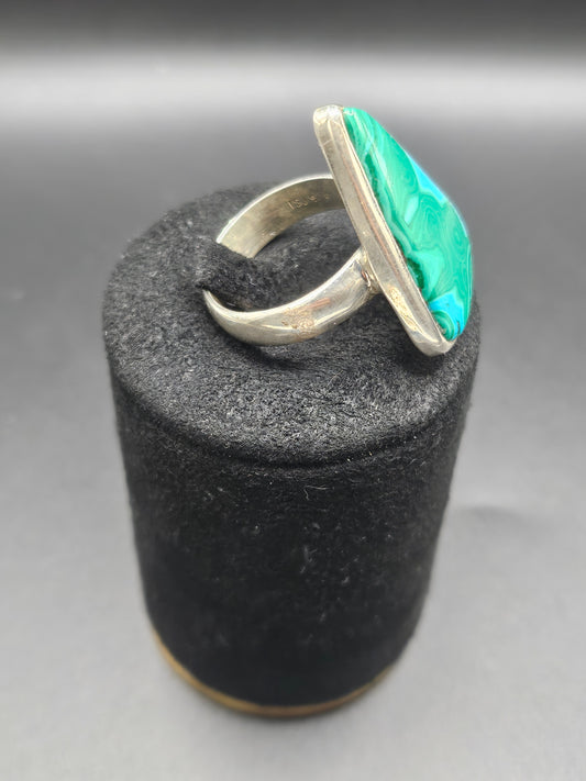Bague Malachite Chrysocolle - Argent Réglable