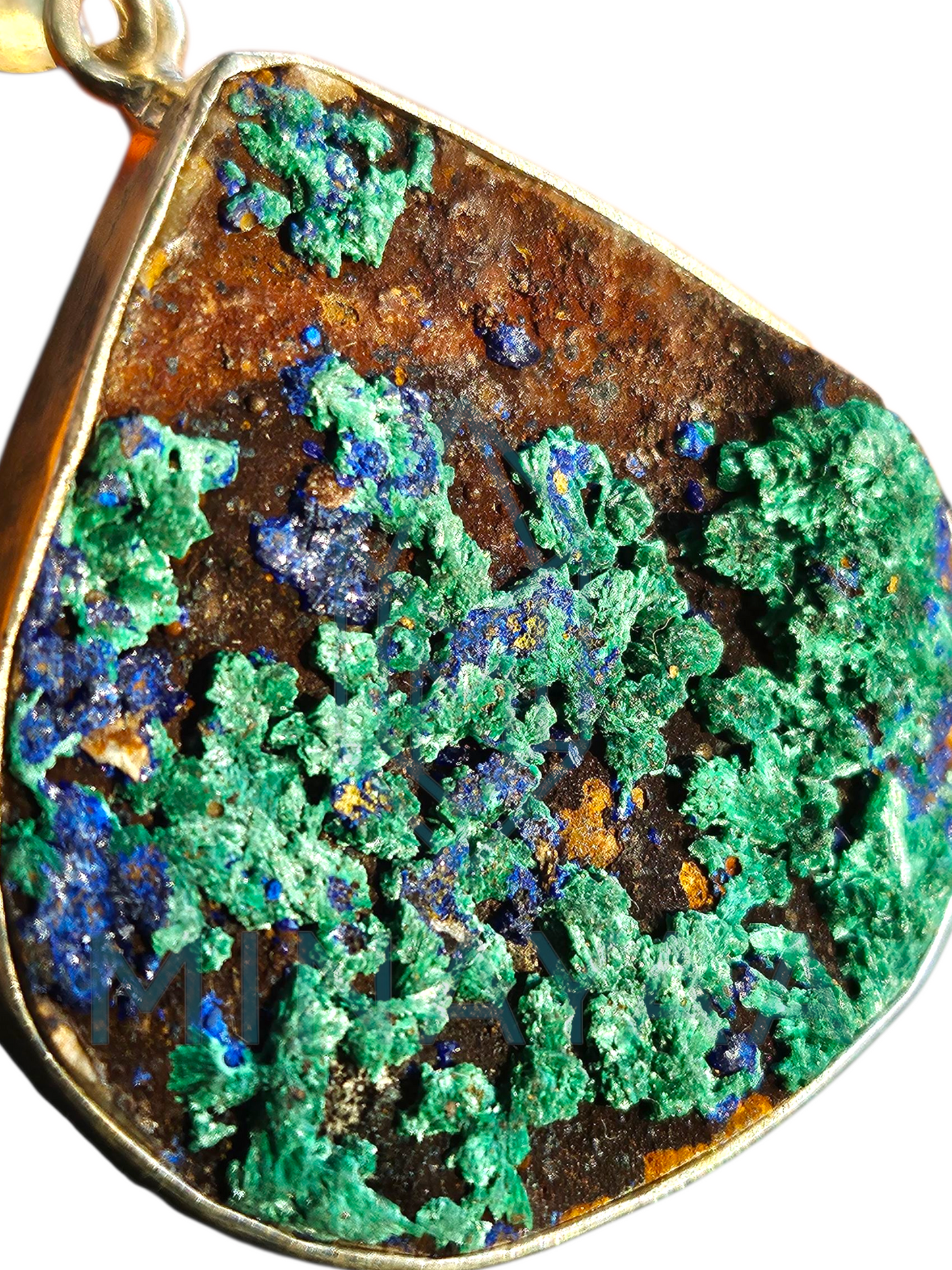 Pendentif Azurite Malachite Brute sur Argent 925