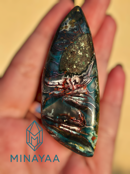 Pendentif en Cuivre et Chrysocolle dans Calcédoine