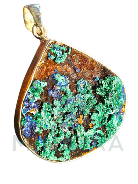 Pendentif Azurite Malachite Brute sur Argent 925
