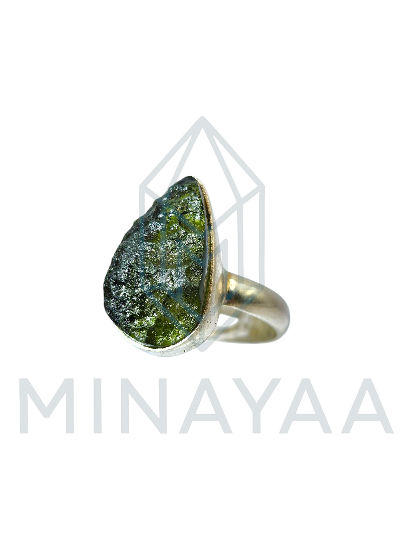 Moldavite sur Bague en Argent