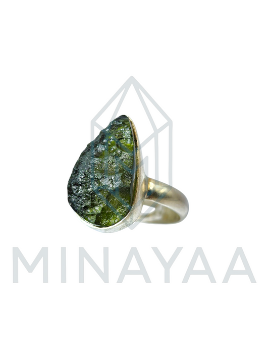 Moldavite sur Bague en Argent