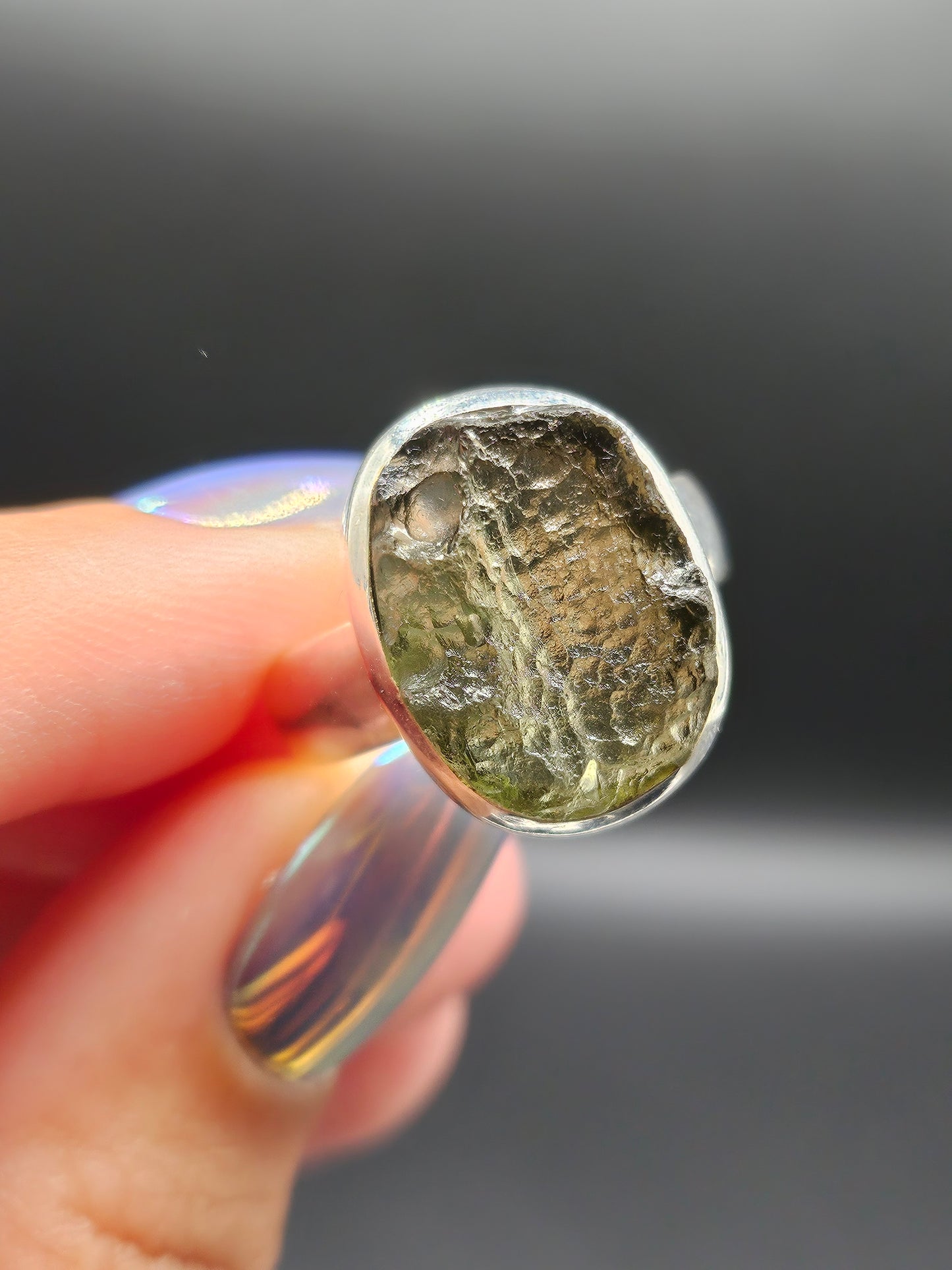 Bague Moldavite Authentique - Argent Réglable