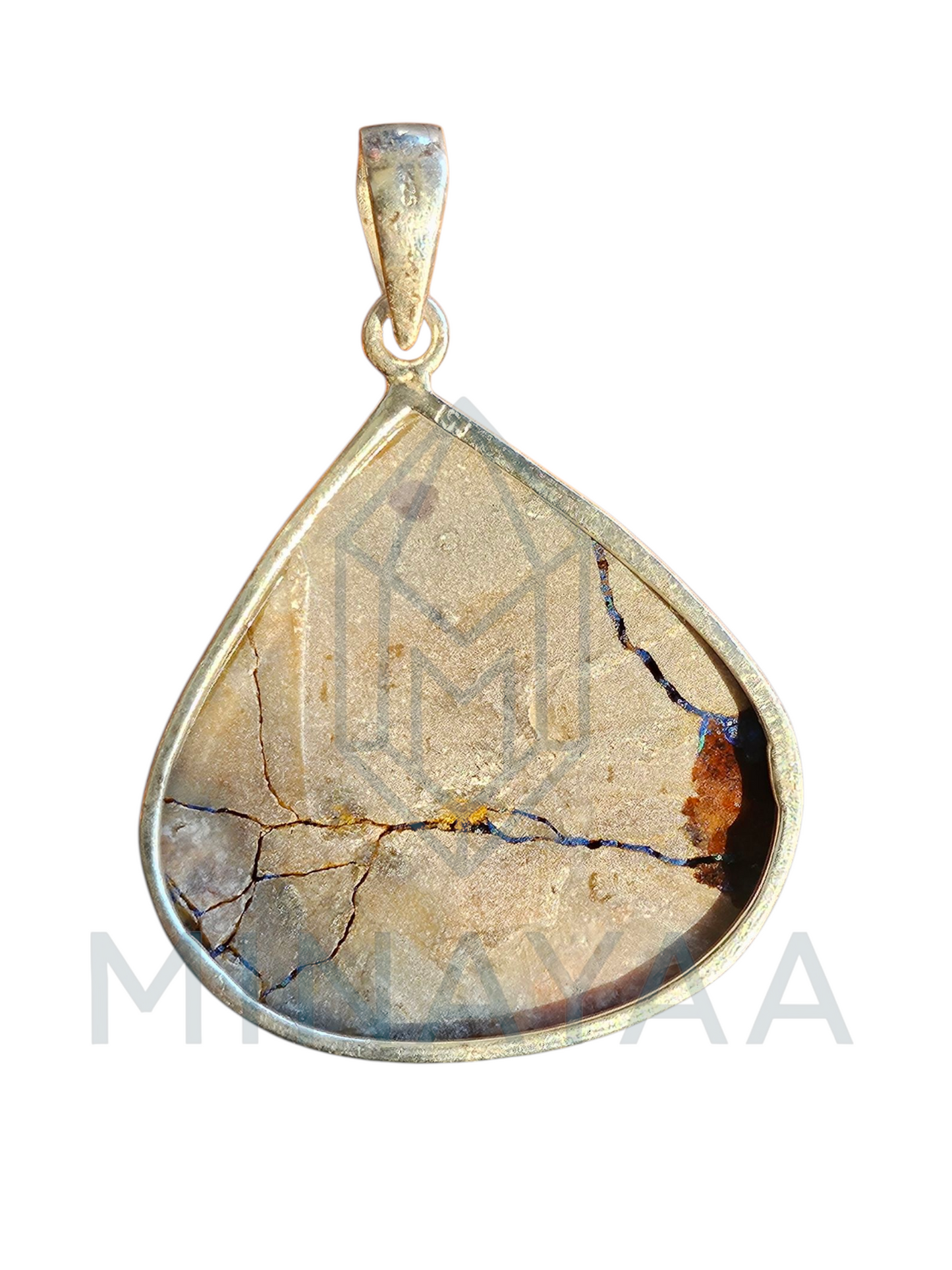 Pendentif Azurite Malachite Brute sur Argent 925