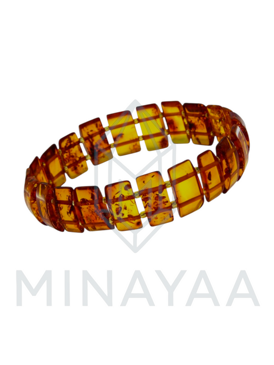 Bracelet élastique en ambre cognac rectangulaire