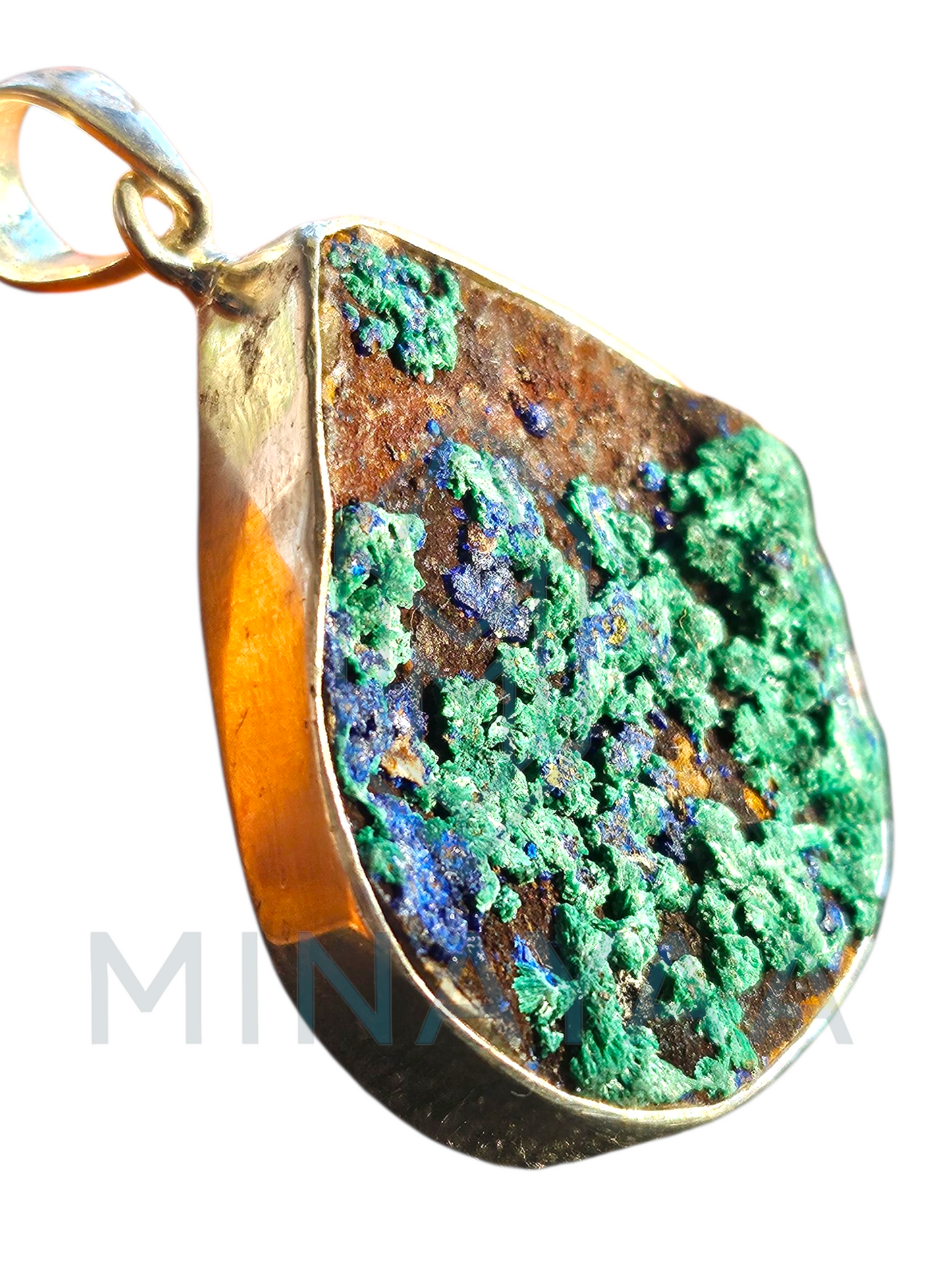 Pendentif Azurite Malachite Brute sur Argent 925